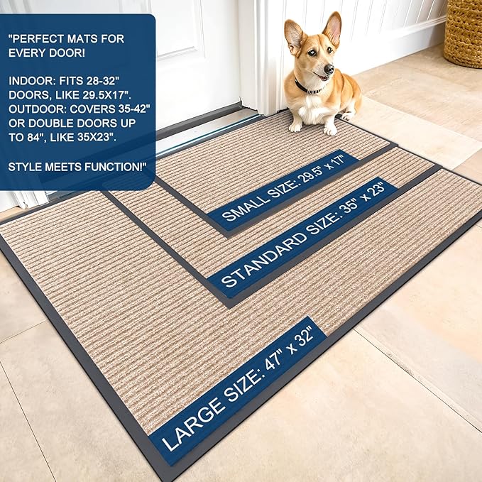 OLANLY Front Door Mat Indoor Outdoor Entrance, Waterproof Heavy Duty Doormat, Fade Resistant, Low Profile, Easy Clean Patio Porch Welcome Floor Mats for Entry, 59x23, Beige