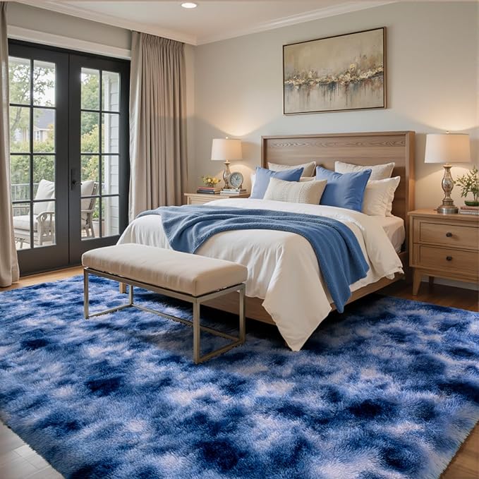 10x14 Ft Extra Large Shag Rugs for Living Room, Ultra Soft Fluffy Furry Area Rugs for Bedroom Indoor Floor, Aesthetic Carpet for Kids Home Decor (Blue)