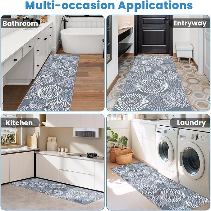 StepRite Runner Rug 2 x 6 ft, Washable Rugs, Hallway Runner Rugs, Kitchen Runner Rug Non Slip, Soft Runner with Rubber Backing for Kitchen, Hallway, Laundry, Bedroom, Living Room