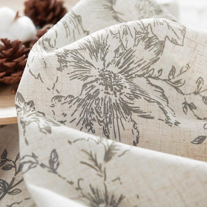 jinchan Linen Blend Curtain Floral Curtains for Living Room 84 Inch Length Grey Printed Curtain Rod Pocket Back Tab Farmhouse Peony Flower Patterned Drapes Bedroom Window Curtains Set 2 Panels