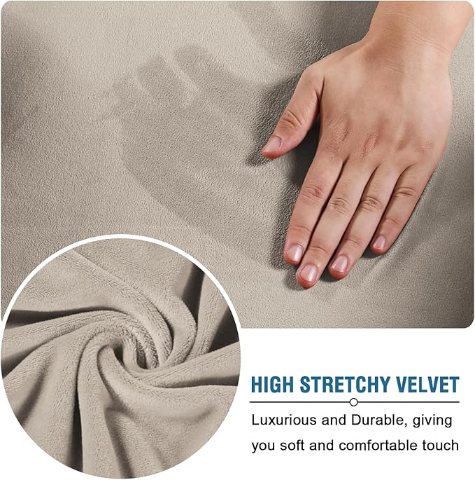 H.VERSAILTEX High Stretch Sofa Slipcover 4 Piece Cover Velvet Furniture Protector Form Fit Thick Velvet Extra Large Sofa Cover for 3 Cushion Couch Width Up to 97 Inch (Large Sofa, French Oak)