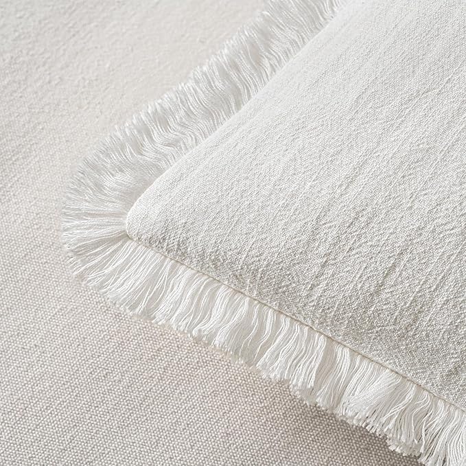 MIULEE Decorative Throw Pillow Covers Neutral Linen Fringe Throw Pillows Euro Shams Set of 2 White Boho Farmhouse Cushion Covers for Couch Sofa Bed Living Room Spring Home Decor 26x26 Inch