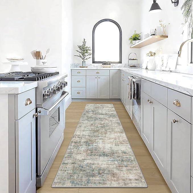2'6''x8' Runner Rugs Washable Rug: Modern Abstract Hallway Runner Rug Indoor Soft Low Pile Thin Carpet Anti-Skid Non-Shedding Carpets for Kitchen, Entryway, Laundry, Bedroom - Multi Color