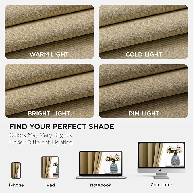 Joydeco Blackout Curtains 63 Inch Length 2 Panels Set, Thermal Insulated Long Curtains & Drapes 2 Burg, Room Darkening Grommet Drapes for Bedroom Living Room Windows (W42 x L63 Inch, Beige)