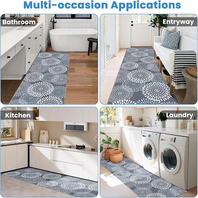 StepRite Runner Rug 2.5 x 8 ft, Washable Rugs, Hallway Runner Rugs, Kitchen Runner Rug Non Slip, Soft Runner with Rubber Backing for Kitchen, Hallway, Laundry, Bedroom, Living Room
