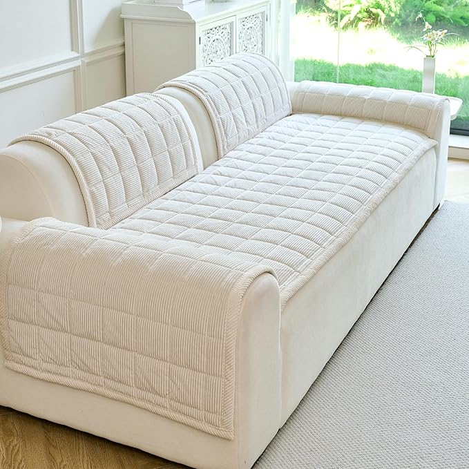 Couch Covers for Dogs Washable, Non Slip Couch Covers for Loveseat Sofa Pet Friendly, Soft Fuzzy Sofa Covers for Pet, Dog Couch Cover Furniture Protector(1PC,Beige White,27.6"x70.9")