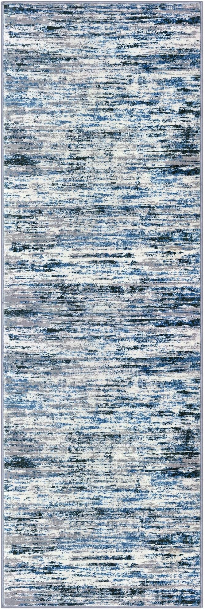 Lansny Modern Abstract Runner Rug 3x8, Grey Blue White, Washable Kitchen Runner Non-Slip Soft Hallway Rug Thin Print Faux Wool Carpet for Entryway Bedroom Laundry Room Indoor Home Office Decor