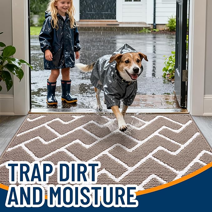 OLANLY Front Door Mat, Non-Slip Rubber Backing, Dirt Resistant and Absorbent, Washable, Easy to Clean Low-Profile Indoor Doormat for Back Door, Entryway, Inside Entrance, 36x24, Brown
