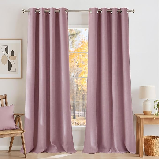 NICETOWN Faux Linen Pink Blackout Curtains 84 inches Long for Living Room - Privacy Panels for Bedroom, Modern Farmhouse Style Easy Care Grommet Top, 2 Panels, W52 by L84