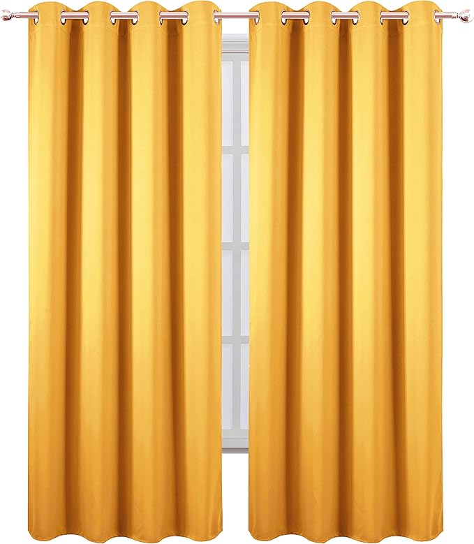 LEMOMO Yellow Thermal Blackout Curtains/52 x 95 Inch/Set of 2 Panels Room Darkening Curtains