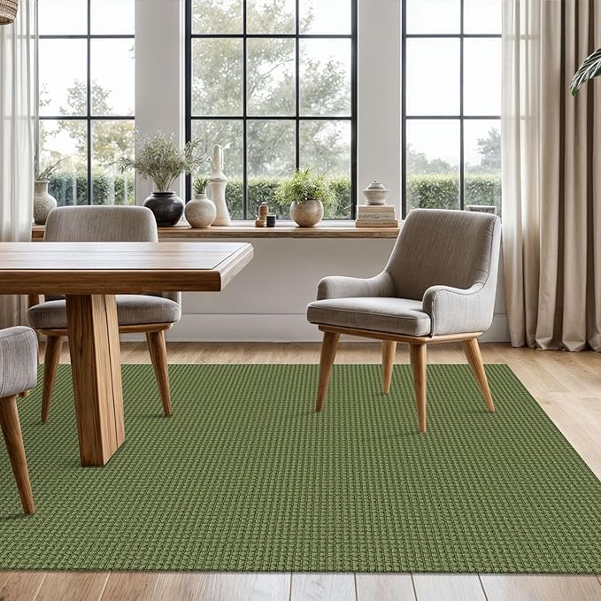 KOZYFLY Washable Area Rug 5x7 ft Rubber Backed Non Slip Rugs for Living Room Braided Cotton Bedroom Rug Woven Office Rugs Indoor Floor Carpets for Dining Bedroom Living Room, Bright Green/Earthy Green