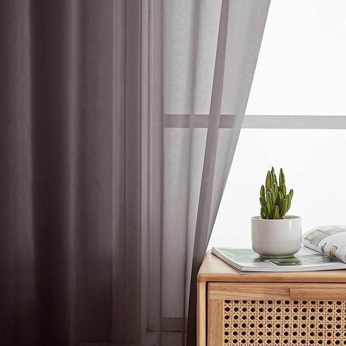 Simplebrand Chocolate Sheer Curtains 84 Inches Long, Light Filtering Rod Pocket Solid Color Window Sheer Curtain Panels, Elegant Curtains & Drapes for Living Room, Bedroom 2 Panels (42" W x 84" L)