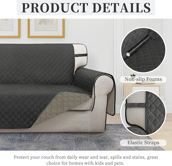 ISSUNTEX Double Protection 100% Waterproof Loveseat Sofa Covers for Living Room, Couch Covers for 2 Cushion Couch Sofa, Reversible Furniture Protector Sofa Cover for Dogs (Loveseat, Dark Gray/Beige)