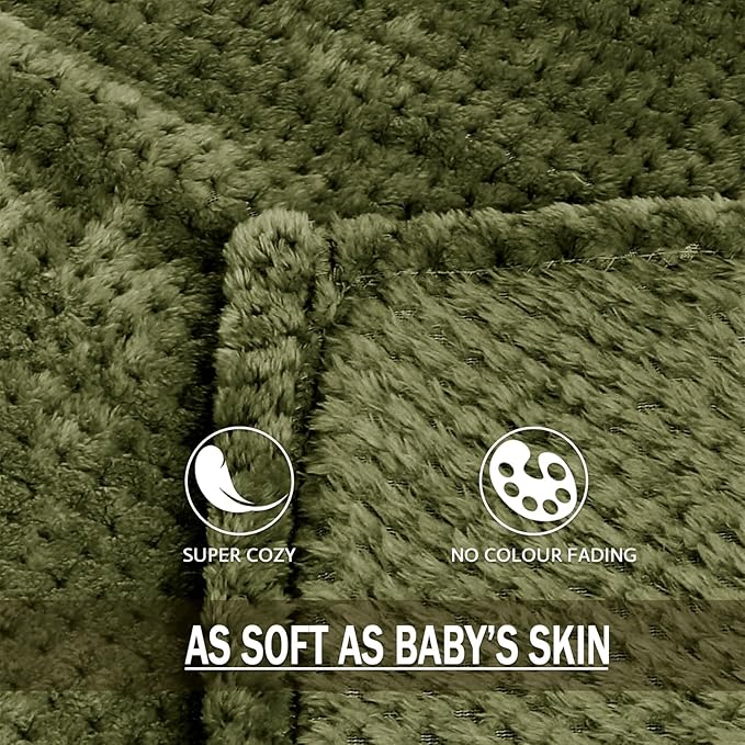 Exclusivo Mezcla Fleece Bed Blanket Twin Size, Super Soft and Warm Blankets for Couch, Sofa and Bed Waffle Textured, Cozy, Fuzzy and Lightweight (Olive Green, 60x80 Inches)