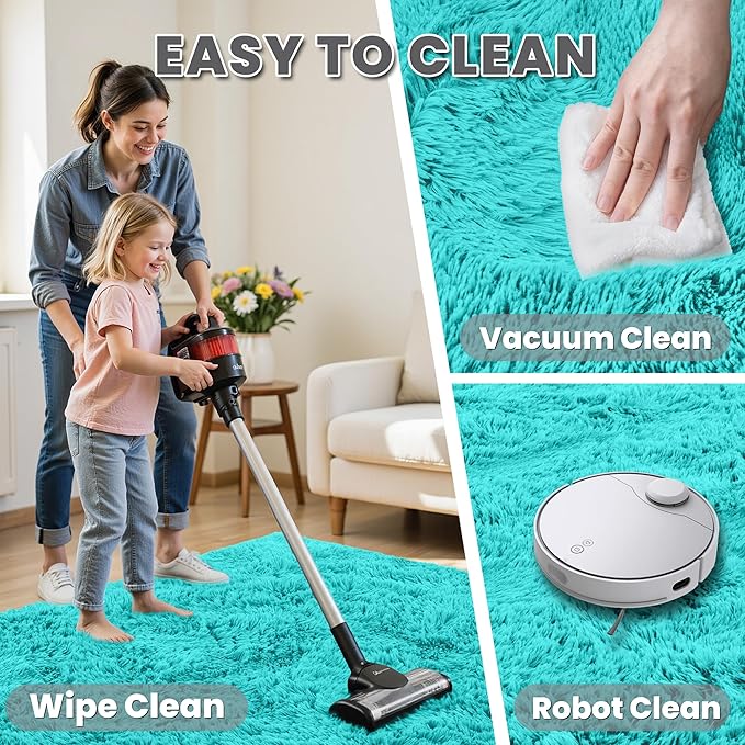 4x6 Area Rugs for Living Room Rug: Soft Fluffy Shag Teal Blue Rugs for Bedroom, Non-Slip Large Fuzzy Plush Rug Indoor Floor Carpet for Nursery Kids Boys Girls Room, Dorms, Playroom, Modern Home Decor