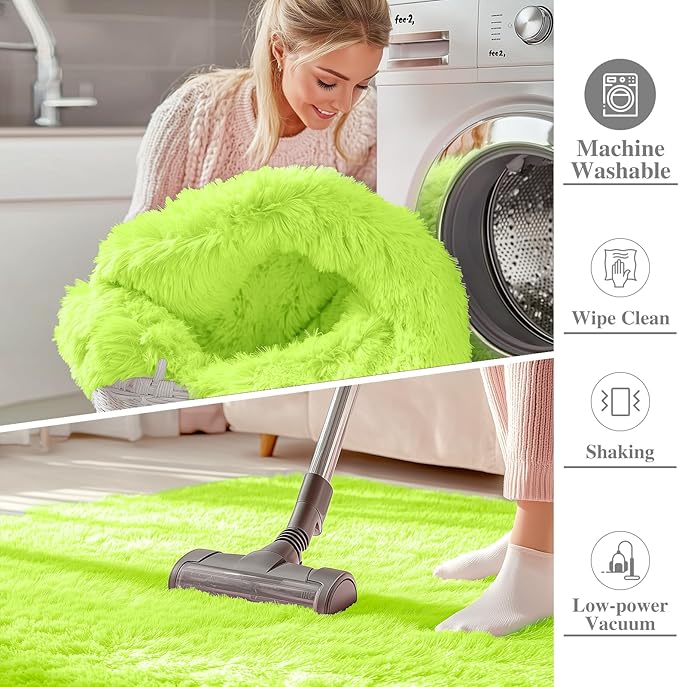 OLANLY 6x9 Machine Washable Large Area Rugs for Living Room, Bedroom, Soft Fluffy Shaggy Bedside Rug, Indoor Floor Carpet for Kids Girls and Boys, Dorms, Nursery, Home Decor Aesthetic, Lime Green