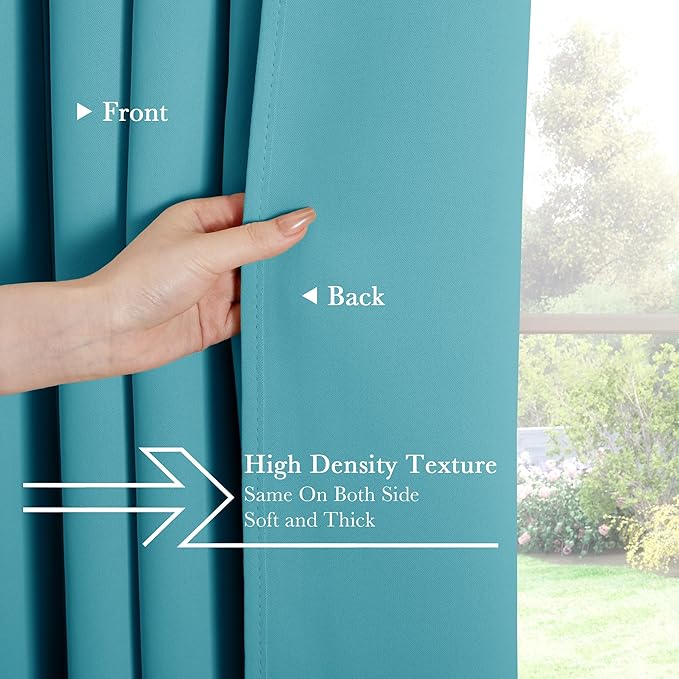 PONY DANCE Room Darkening Curtains - Bedroom Window Treatment Panels Back Tab/Rod Pocket Short Blackout Curtains Light Filtering Elegant Home Decoration, 42 by 45 Inches, Blue Mist, 1 Pair