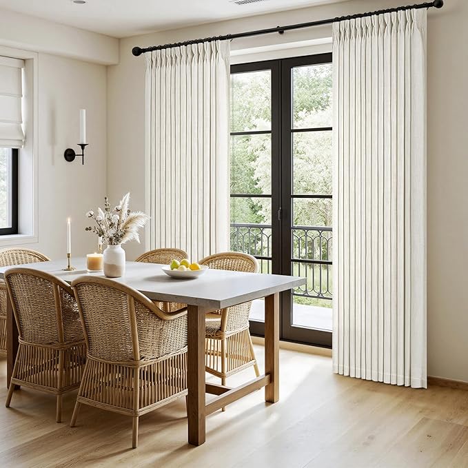 MIULEE Pinch Pleated Thick Linen Curtains 102 Inches Long 2 Panels for Living Room Bedroom, Linen Texture Pleat Drapes Memory Trained Light Filtering Neutral Ivory Cream Farmhouse Window Curtains