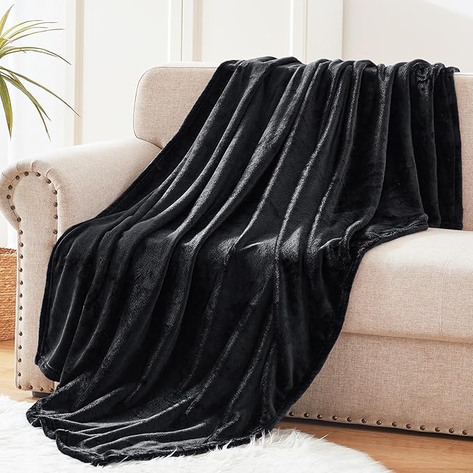 Exclusivo Mezcla Fleece Throw XL Blanket for Couch, Sofa, Super Soft and Warm Black Blankets, All Season, Cozy, Plush, Lightweight, 50x70 Inches