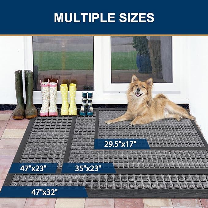 Smiry Front Door Mat Outside Entrance, Heavy Duty Natural Rubber Doormat, Non Slip, Trap Dirt and Moisture, Easy Clean, Low Profile Welcome Floor Mats for Indoor Outdoor Entry, 47x32 Inch, Mix Grey