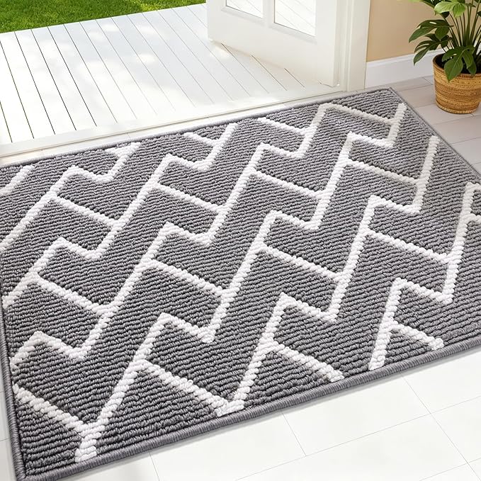 OLANLY Front Door Mat, Non-Slip Rubber Backing, Dirt Resistant and Absorbent, Washable, Easy to Clean Low-Profile Indoor Doormat for Back Door, Entryway, Inside Entrance, 36x24, Grey