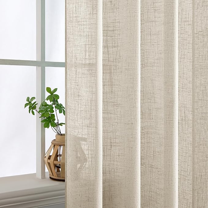 MIULEE Cream Linen Curtains 45 Inch Length 2 Panels for Bedroom Living Room, Soft Linen Textured Window Drapes Semi Sheer Light Filtering Back Tab Rod Pocket Farmhouse Modern Burlap Look Decor