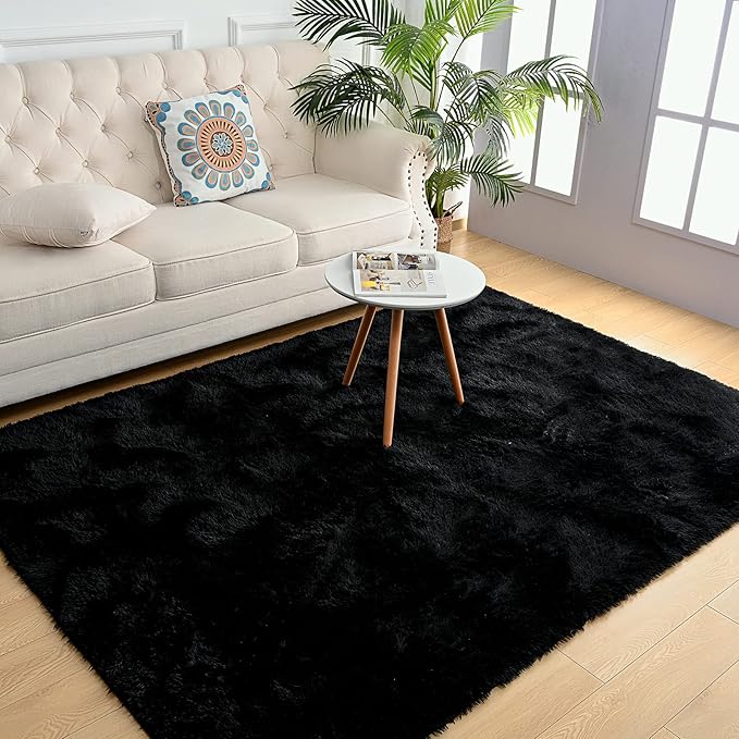 Chicrug Soft Area Rugs for Bedroom Living Room Plush Fluffy Rug 9x12 Feet, Shag Furry Area Rug Carpet Non Shedding for Nursery Children Kids Girls Room Home Decorative, Black