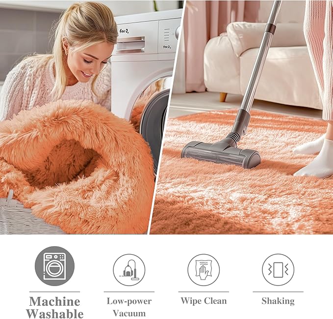 OLANLY Muted Orange Round Rugs for Bedroom - Machine Washable, 6 ft Circle Area Rugs for Living Room, Soft and Fluffy Shaggy Carpet for Teen Girl and Boys, Nursery Rooms, Dorms, Home Decor Aesthetic