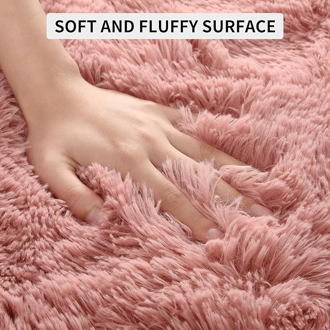 Tepook Super Soft Fluffy Rugs for Bedroom, Shag 5x8 Area Rugs for Living Room, Modern Shaggy Rug Fuzzy Carpets for Kids, Plush Indoor Nursery Home Decor Rug with Non-Slip Bottom, Blush