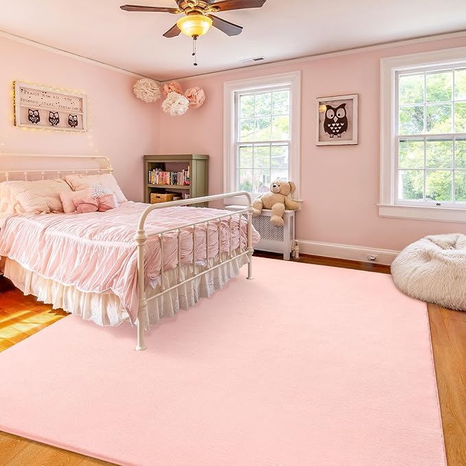Amearea Large Modern Area Rugs for Bedroom Living Room, 5x8 Feet Pink Thickened Memory Foam Rug, Fluffy Indoor Washable Rugs Non Slip Minimalist Carpet for Boys Girls Dorm Nursery Room Decor