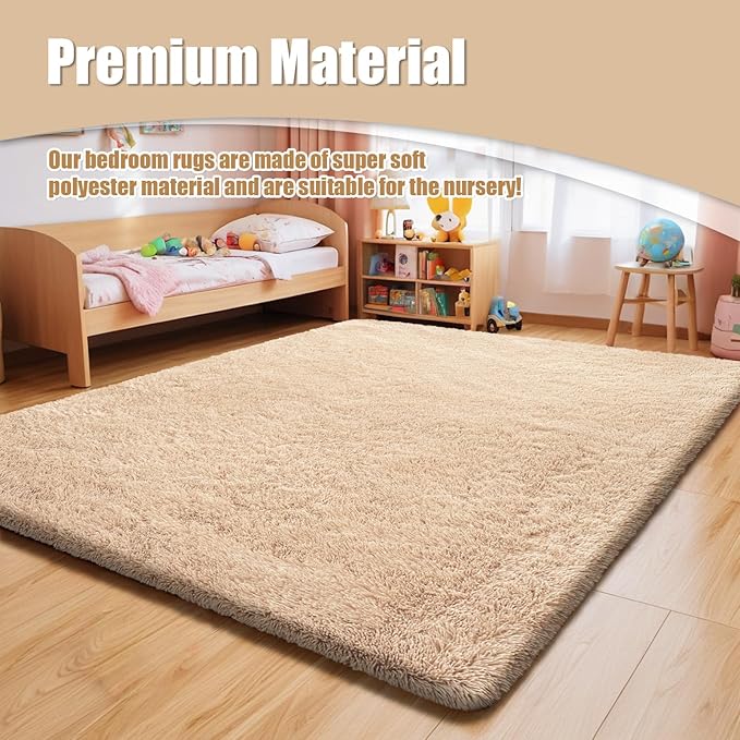 9x12 Fluffy Area Rugs for Living Room,Large Fuzzy Shag Area Rug for Bedroom,Beige Soft Non-Shedding Indoor Plush Carpet for Kids Bedroom Nursery Home Decor