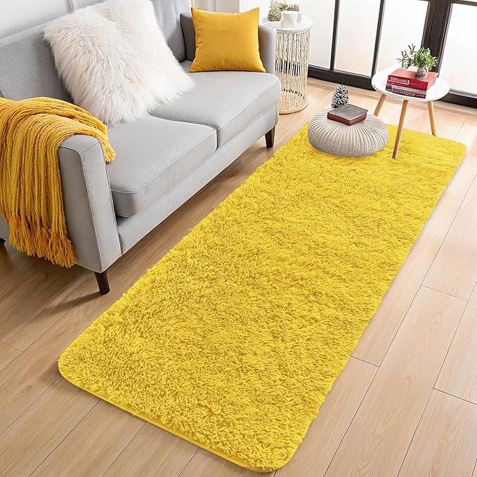 OLANLY 2x4 Machine Washable Runner Rugs for Hallway, Soft Fluffy Shaggy Bedside Rugs for Bedroom, Living Room, Indoor Floor Carpet for Kids Girls and Boys, Nursery Rooms, Home Decor Aesthetic, Yellow