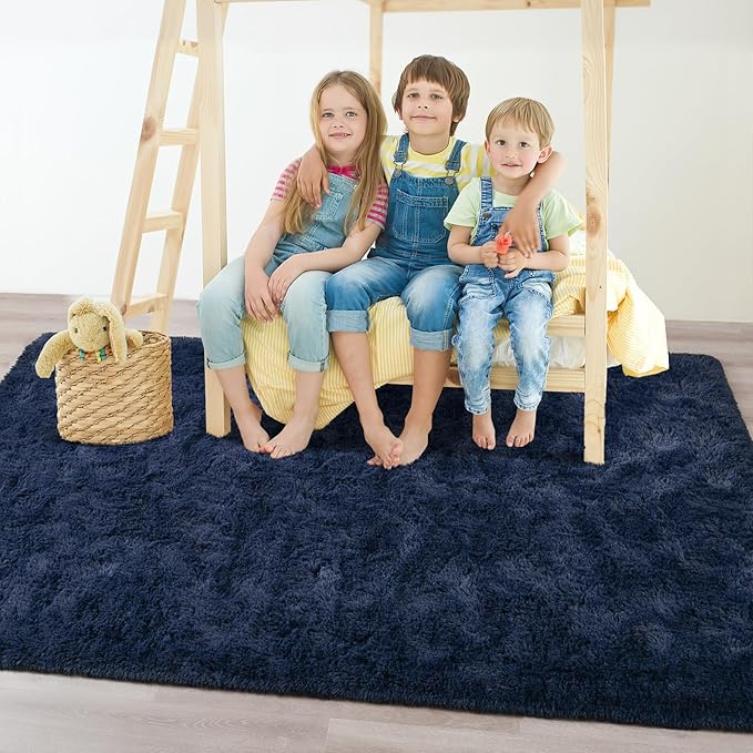 Chicrug Soft Area Rug for Bedroom Living Room Plush Fluffy Rug 4x6 Feet, Shag Furry Area Rug Carpet Non Shedding for Nursery Children Kids Girls Room Home Decorative, Navy Blue