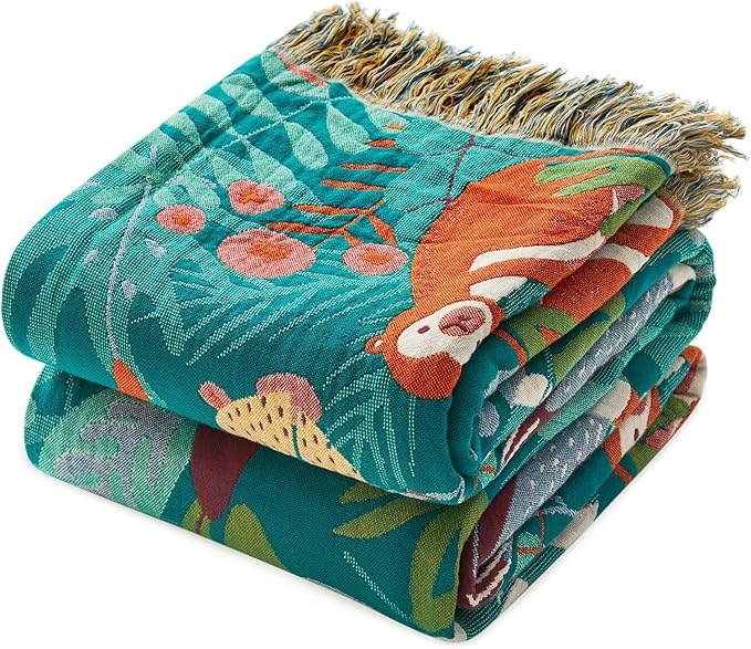 MSGKV Throw Blanket for Bed Cotton Animals Twin Size Couch Blanket 60"x80" Muslin Spring Breathable Lightweight Farmhouse Blankets Home Decor All Seasons