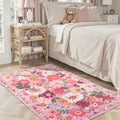 Floral Machine Washable Rug Pink, 3x5 Rug Non Slip Soft Bedroom Rugs for Entryway Dorm, Ultra-Thin Rugs for Bedroom Stain Resistan(3 x 5, Pink Garden)