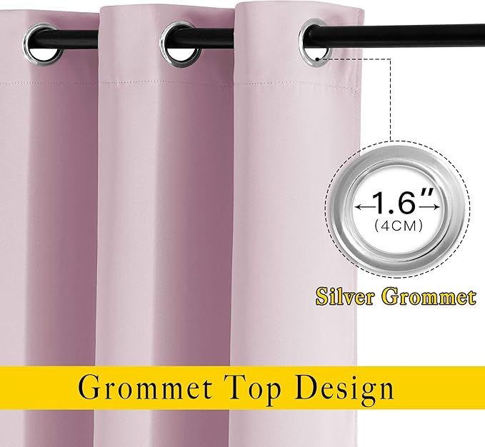 NICETOWN Kitchen Room Darkening Curtains and Drapes - Triple Weave Energy Saving Thermal Insulated Solid Grommet Room Darkening Panels for Patio (1 Pair, 46 inches by 90 Inch, Baby Pink)