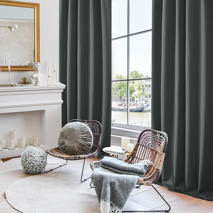 Deconovo Blackout Curtains, Thermal Insulated, W42 x L72 2 Panels, Back Tab, Machine Washable, Room-Darkening Drapes for Bedroom/Living Room Dark Grey