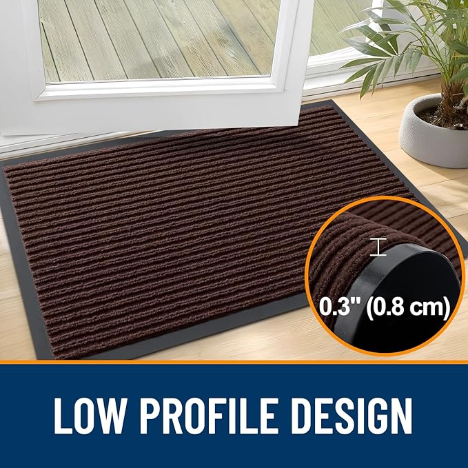 OLANLY Front Door Mat Indoor Outdoor Entrance, 2-Pack 35 x 23 Inch, Waterproof Heavy Duty Doormat, Fade Resistant, Low Profile, Easy Clean Patio Porch Welcome Floor Mats for Entry, Brown