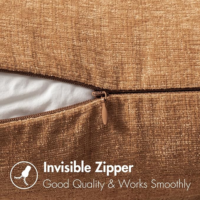 MIULEE Pack of 2 Brown Throw Pillow Covers 18x18 Inch Soft Chenille Pillow Covers for Sofa Living Room Couch Solid Dyed Cases