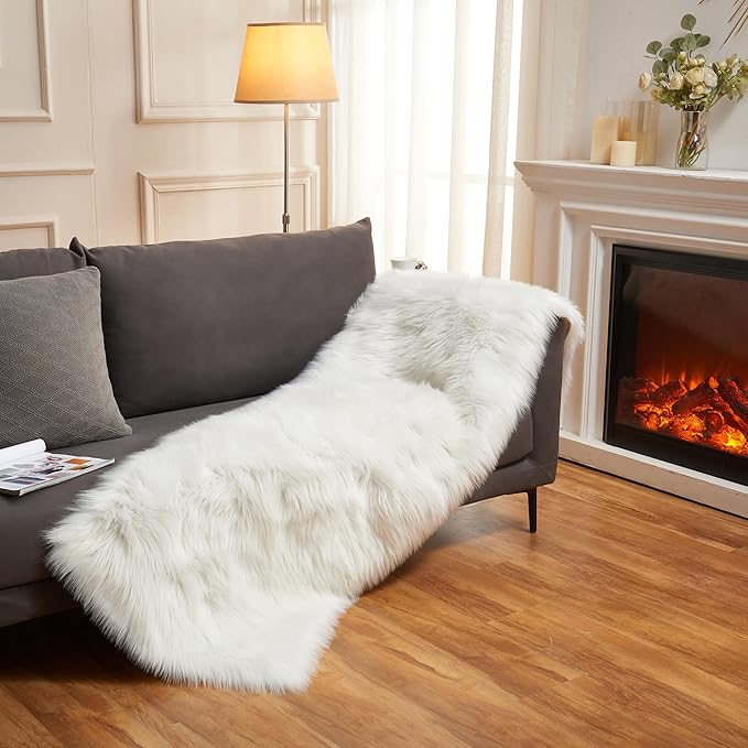 EasyJoy Ultra Soft Fluffy Rugs Faux Fur Rug Chair Cover Seat Pad Fuzzy Area Rug (White, 2x6 ft Rectangle)