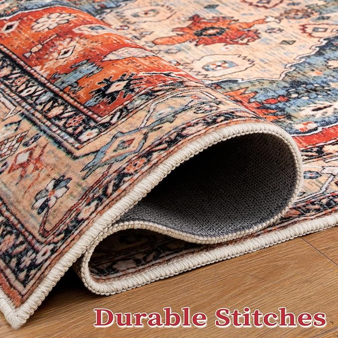 SERISSA Area Rug 3x5 Boho Tribal Rugs for Bedroom, Washable Kitchen Rugs Non-Slip, Ultra Soft Print Distressed Vintage Entry Rug Low-Pile Throw Rug Carpet for Nursery Living Room Dorm Decor