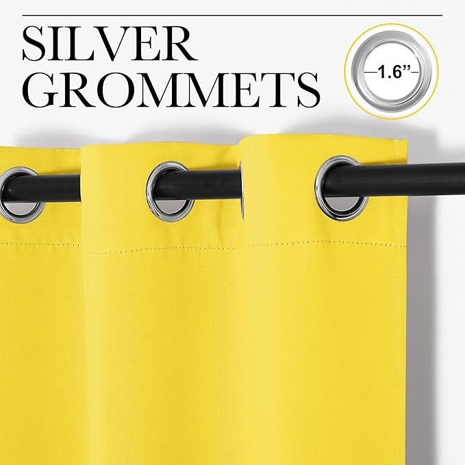 NICETOWN Bright Yellow Nursery Essential Thermal Insulated Solid Grommet Top Short Curtains/Drapes for Son's Room (1 Pair, 42 x 63 inches)