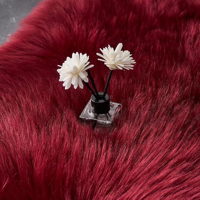 EasyJoy Ultra Soft Fluffy Shaggy Area Rug Faux Fur Rug Chair Cover Seat Pad Fuzzy Area Rug for Bedroom Floor Sofa Living Room (2 x 4 ft Rectangle, Burgundy)