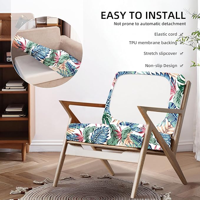 8Pcs Outdoor Cushion Covers, Patio Cushion Covers,Stretch Elastic Slipcovers, Replacement Washable & Reusable Furniture Protector for Patio Couch(Tropical Style,Cover Only)