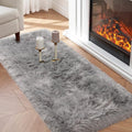 Faux Fur Rug, Grey Small Fluffy Rug for Sofa Chair Couch Cover 2x4 Feet, Gray Soft Fuzzy Shag Rug for Bedroom, Indoor Shaggy Plush Floor Carpets Luxury Home Decor for Bedside