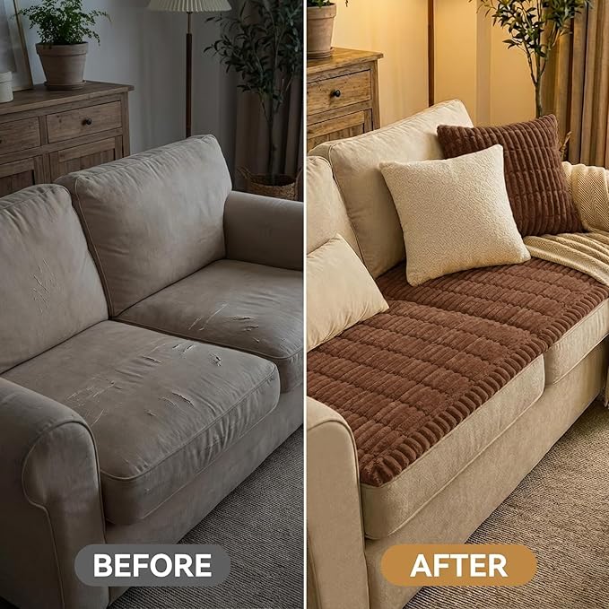 Smiry Couch Cover for Dogs Washable, Non Slip Fuzzy Pet Couch Covers for 3 Cushion Sofa Pet Friendly, Thick Soft Sofa Slipcovers Cushion Protector (Brown, 27.6" x 70.9")