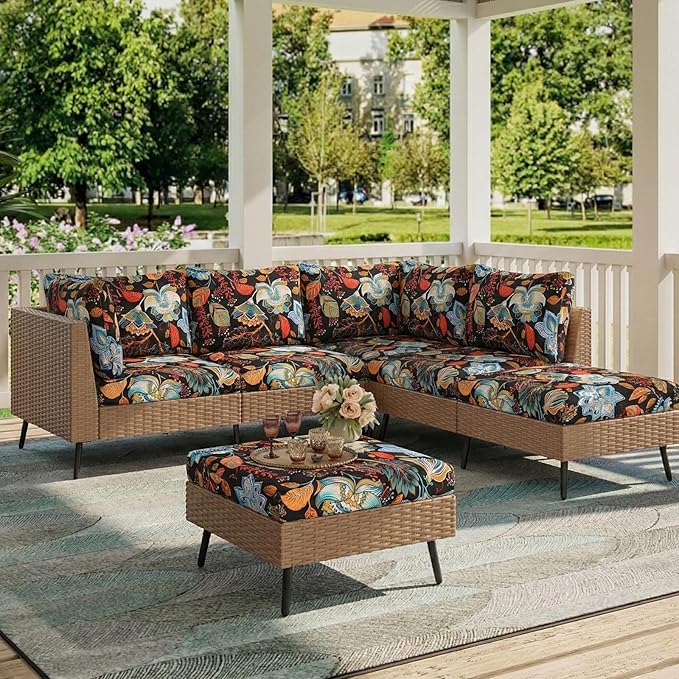 hyha Printed Couch Cushion Covers, Floral Sofa Covers Washable for Cushion Couch, Stretch Pattern Outdoor Cushion Covers for Patio Furniture with Elastic Bottom(Small, Floral)