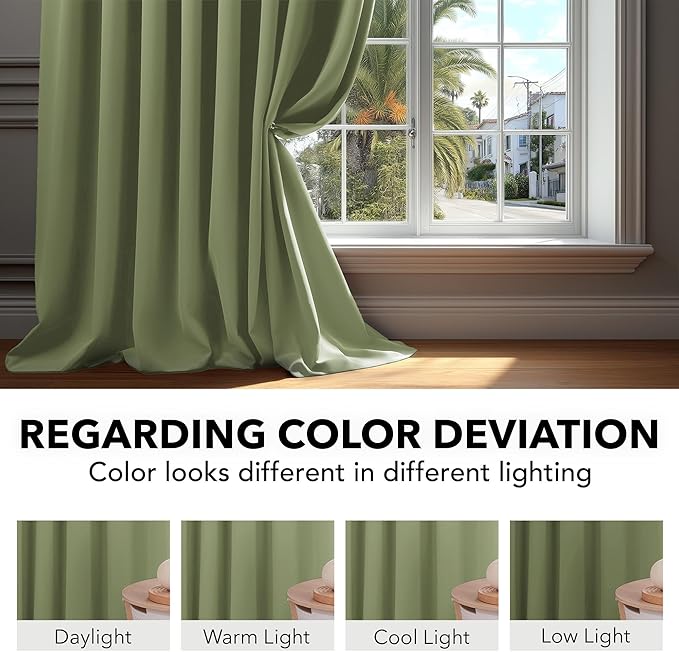 Deconovo Blackout Curtains, Thermal Insulated, W52 x L45 2 Panels, Back Tab, Machine Washable, Room-Darkening Drapes for Bedroom/Living Room Sage Green