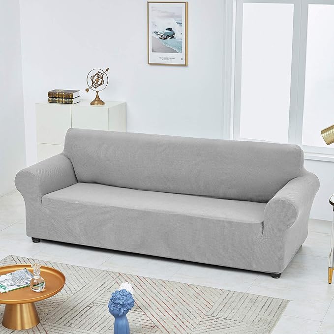 Joccun Stretch Loveseat Couch Cover Slipcover, 1-Piece Sofa Cover for 2 Cushion Couch Spandex Jacquard Washable Furniture Protector Cover for Living Room,Kids,Pets（Loveseat,Silver）