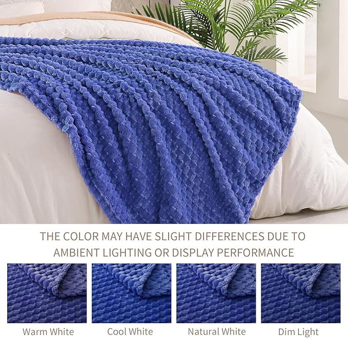 Exclusivo Mezcla Fleece Twin Blanket for Bed, Extra Large Fuzzy Cobalt Blue Bed Blankets, Soft Cozy Plush Sofa Throws for All Seasons, 60x80 Inches